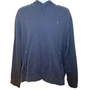 Polo Ralph Lauren Mens Large Hoodie Blue Grey Zip Pockets Pullover Cotton Blend